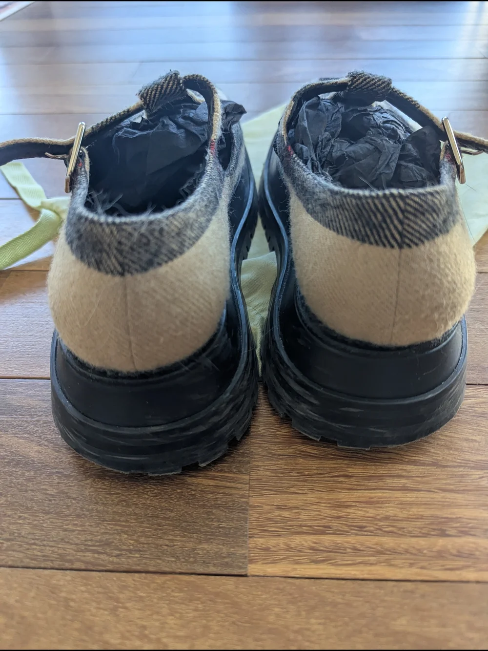 Authentic - Burberry Black & White Check Mary Jane Lug Sole Loafers - Picture 4 of 5